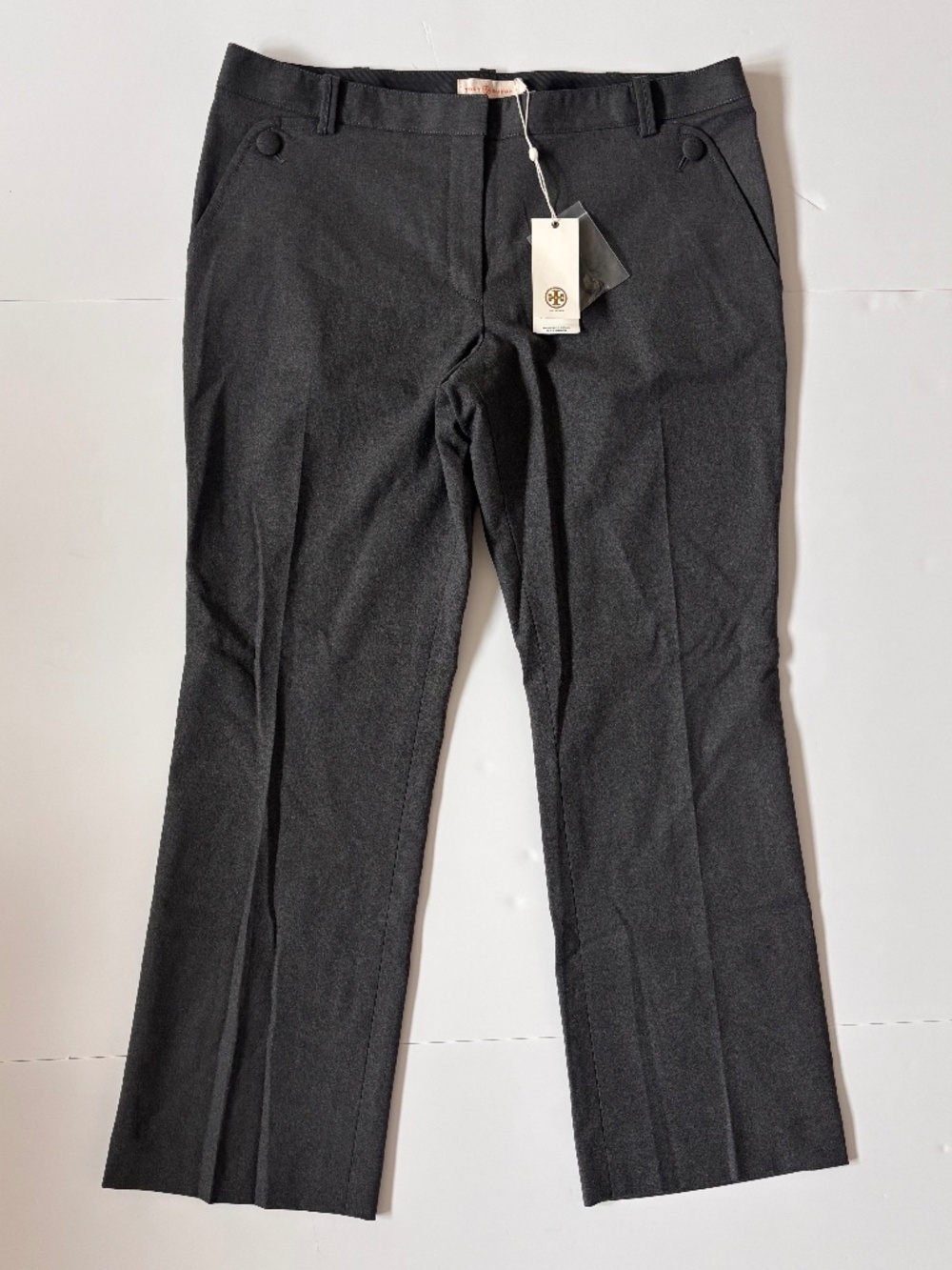 Tory Burch Kane Pants Size 8 Gray Wool Blend Cropped Flare Trousers NWT
